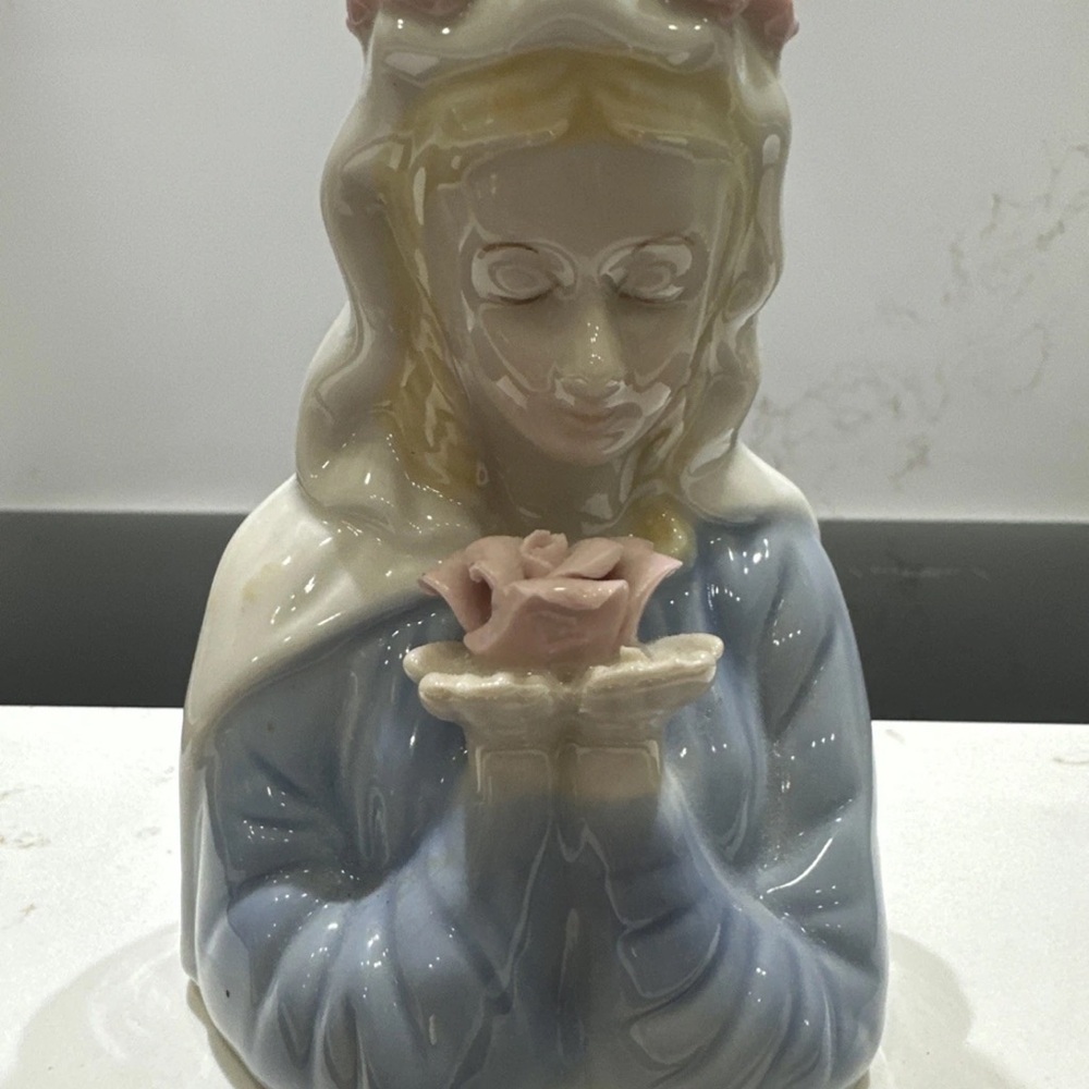 Vintage Ceramic Mother Mary Bust Figurine Religious